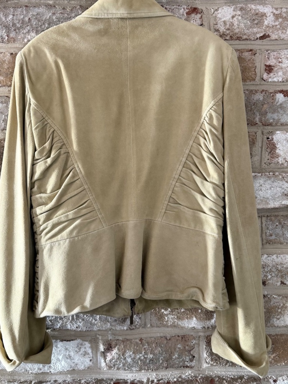 ✨ VINTAGE 90s Anne Klein NY Chartreuse Suede Ruched Zip Jacket MINT - Sz S - Picture 3 of 9